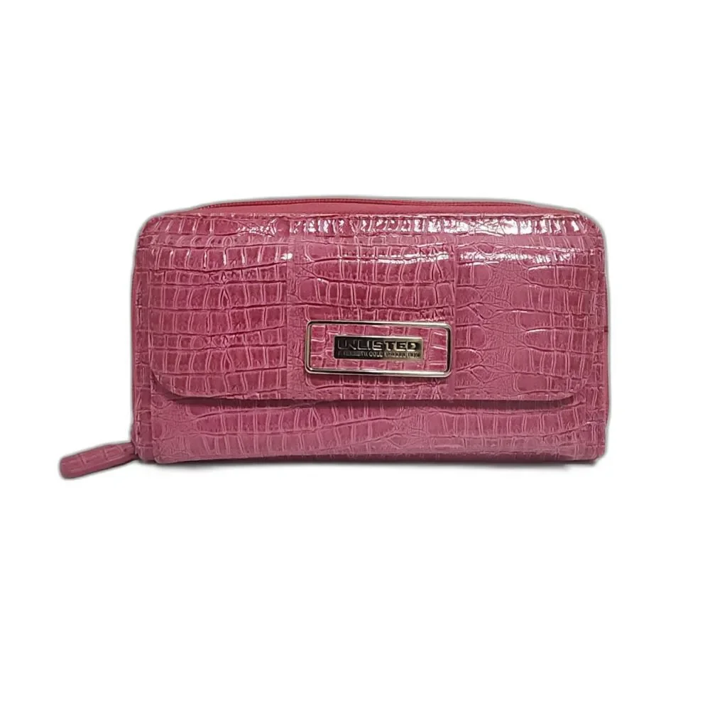 Kenneth Cole Unlisted Production Pink Croc Embossed Zip Around Wallet Clutch
